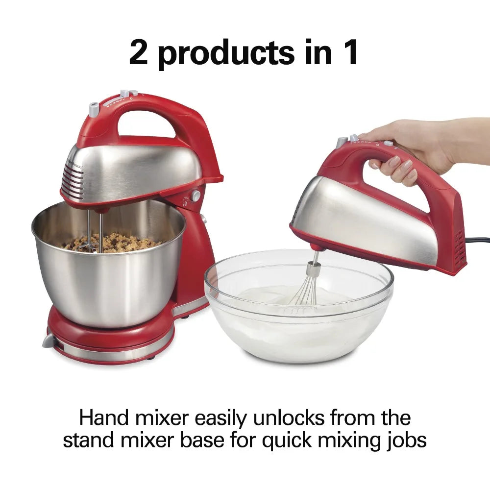 Classic Stand Mixer, 4 Quart Stainless Steel Bowl, 6 Speeds Blend Black and Red