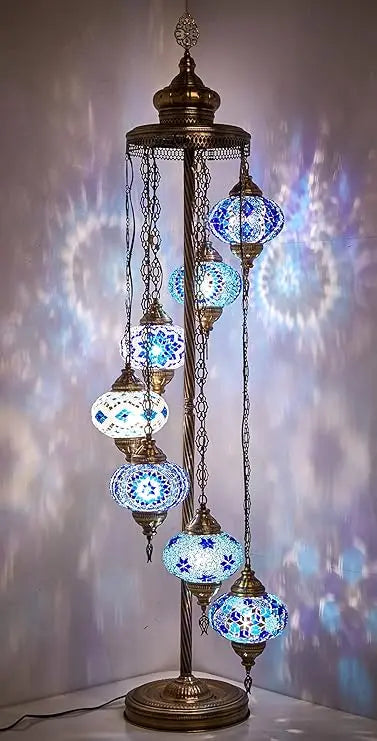7 Globes Turkish Moroccan Mosaic Lamp Light, Bohemian Boho Tiffany Lamp with North American Plug & Socket