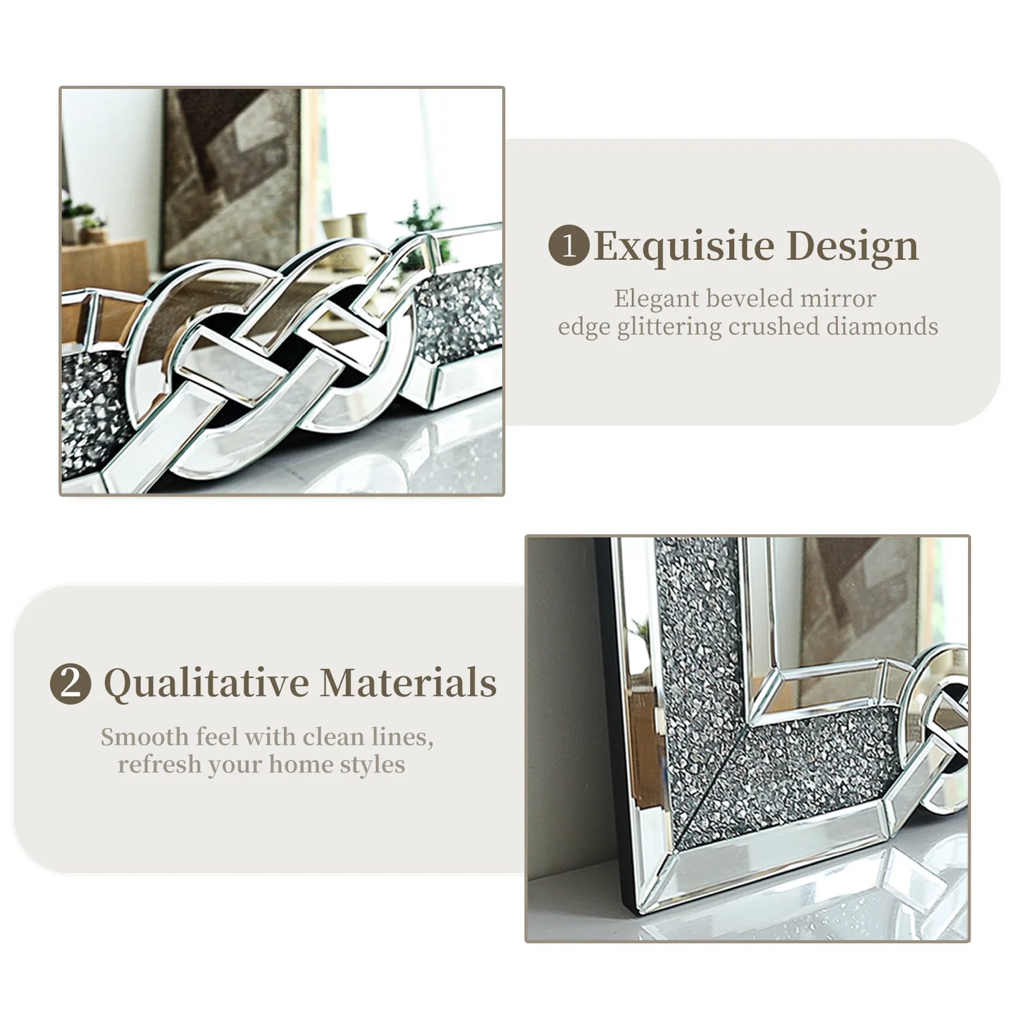 Large Crystal Crush Diamond Mirror Silver Decorative Wall Hang Mirror Beautiful for any Room