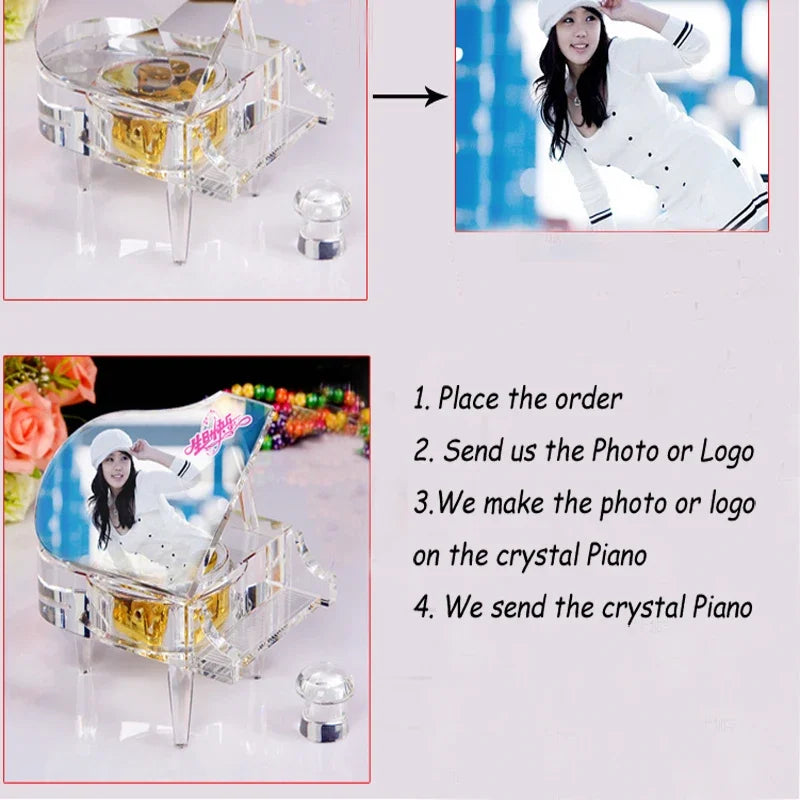 Top Quality K9 Crystal Beautiful Piano Ornament Music Box Customize Frame For Birthday Gift Wedding Party Home Office Decoration