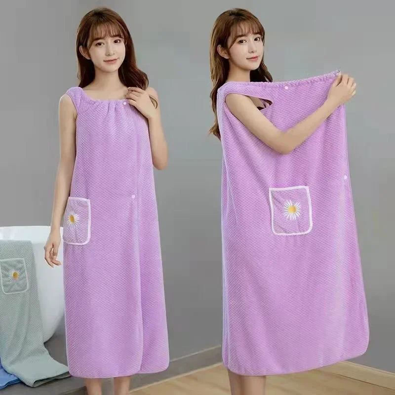 Women Wearable Wrap Adults Absorb Water Polyester Dry Hair Long Style Bathroom Washable Bathrobe