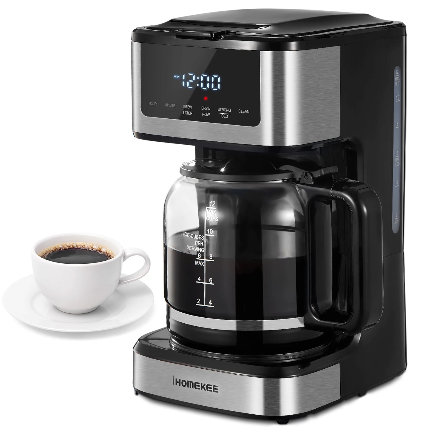 Programmable Drip Coffee Maker 12 Cup, with Iced Coffee Function, Touch Screen, Regular & Strong Brew