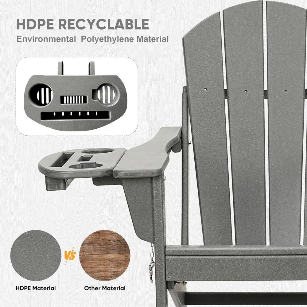 Adirondack Chair Set Chair w/4 in 1 Cup Holder Trays, Weather Resistant Outdoor