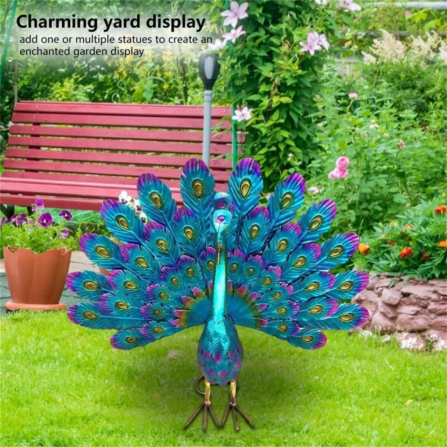Peacock Sculpture Handmade Craft Collectible Peacock Figurine Garden
