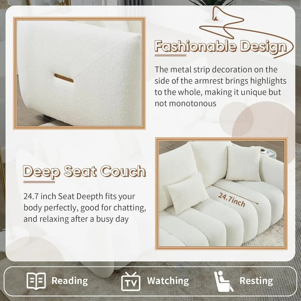 Modern Sofa Couch, Comfy Deep Seat Teddy Cloud Sofa, Upholstered 3-Seater Boucle Couch, Oversized Loveseat Living Room Sofas