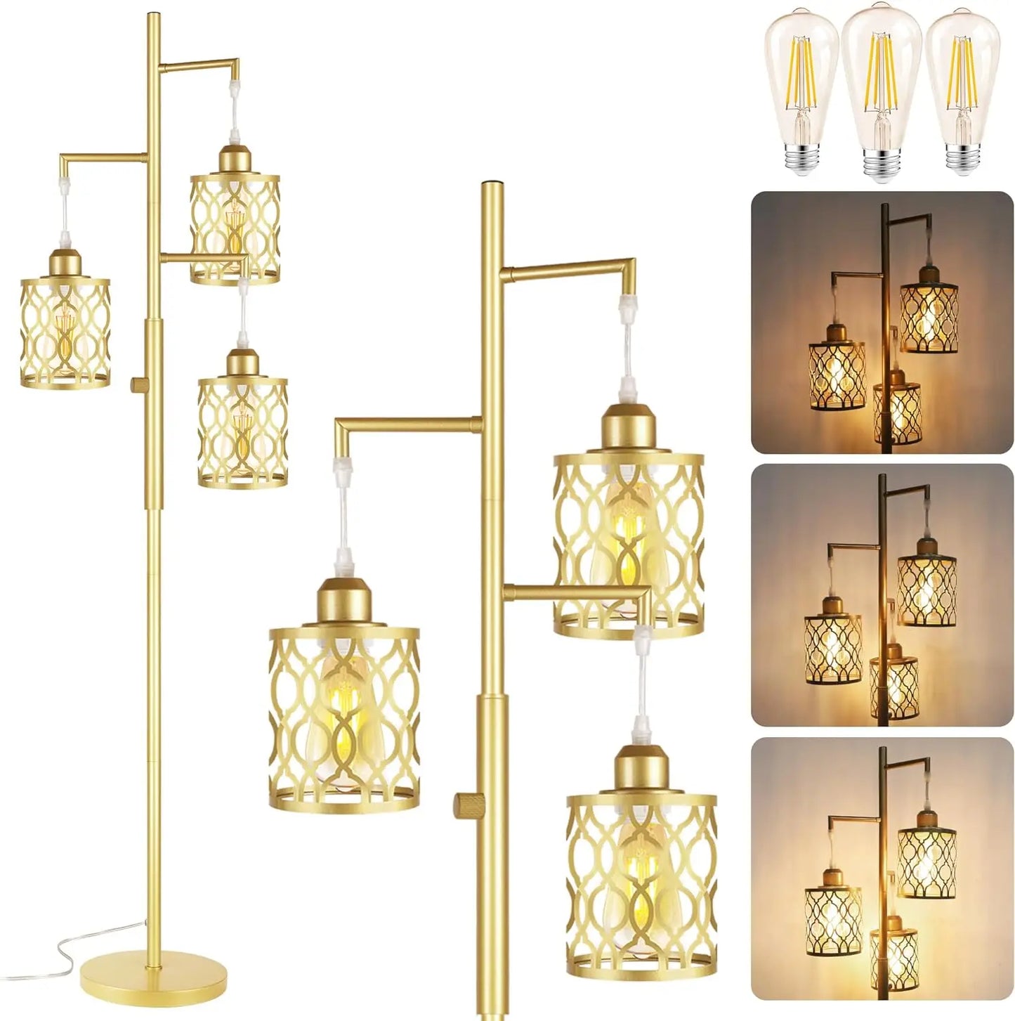 Dimmable Farmhouse Floor Lamp, 3 X 6W LED Bulb, 3 Light Stand Lamp for All Rooms
