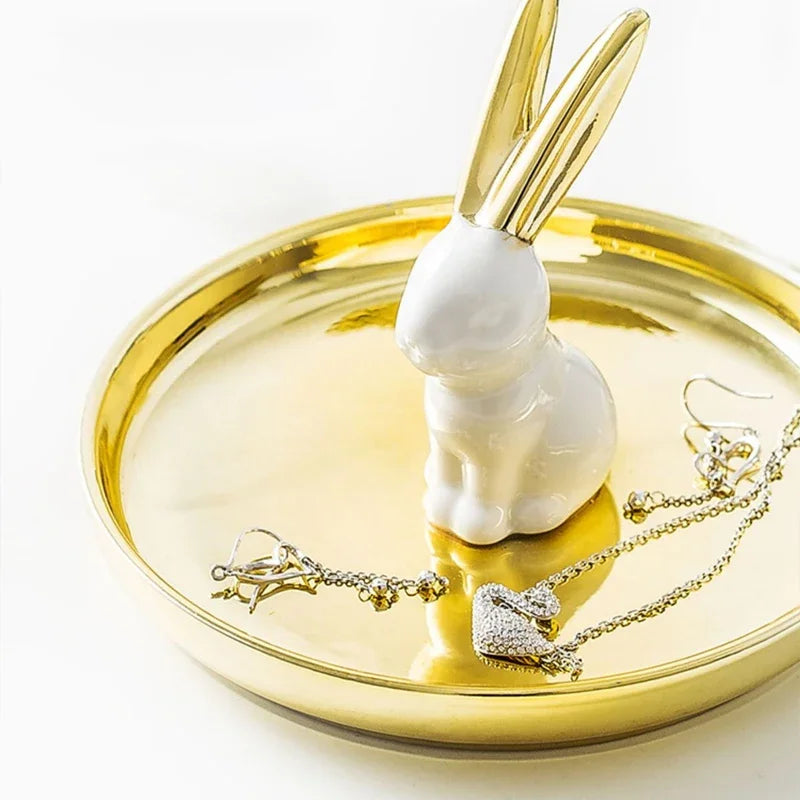 Nordic Ceramic Gold plating Jewelry Dish Storage Plates Dessert Display Bowl Decoration Tray