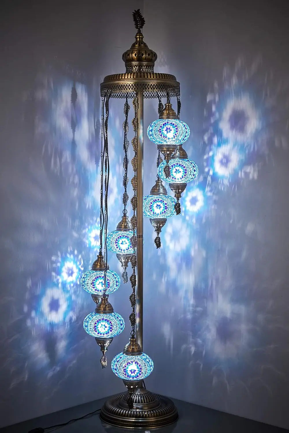 7 Globes Turkish Moroccan Mosaic Lamp Light, Bohemian Boho Tiffany Lamp with North American Plug & Socket