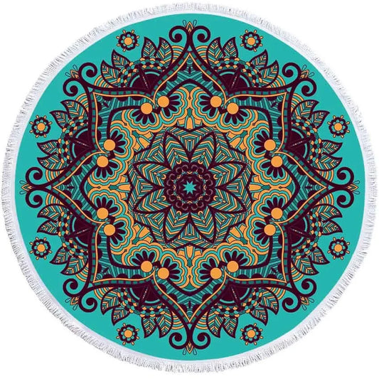 Mandala Geometric Round Beach Towel Bohemian Microfiber For Kids Adults Picnic and Yoga Mat
