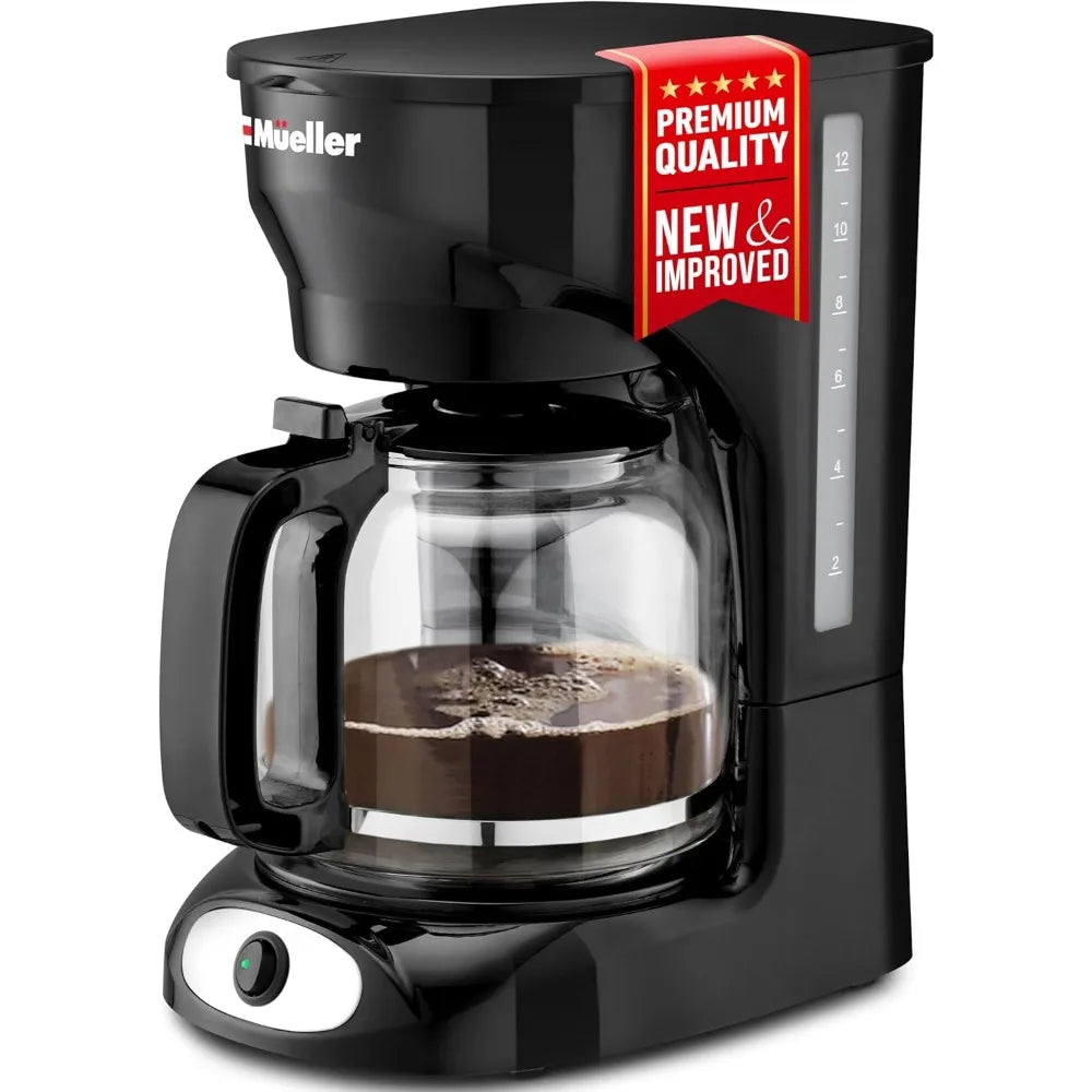 Mueller 12-Cup Drip Coffee Maker - Borosilicate Carafe, Auto-Off, Reusable Filter, Anti-Drip, Keep-Warm Function