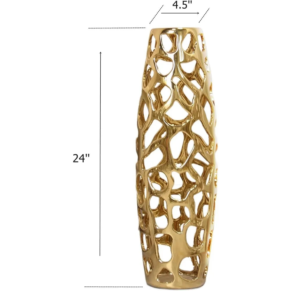 Handmade carved ceramic floor vase, exquisite for decorating tree branches and drying flowers