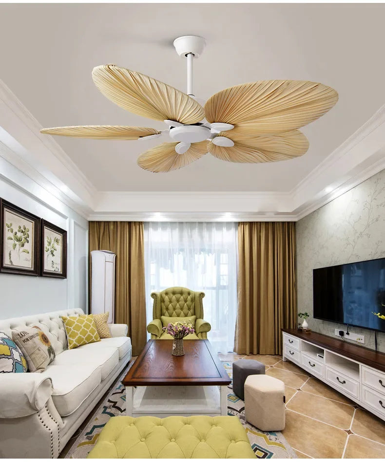 New High Quality 52inch Natural Breeze Palm Leaf Fan Blades 220V Remote Control