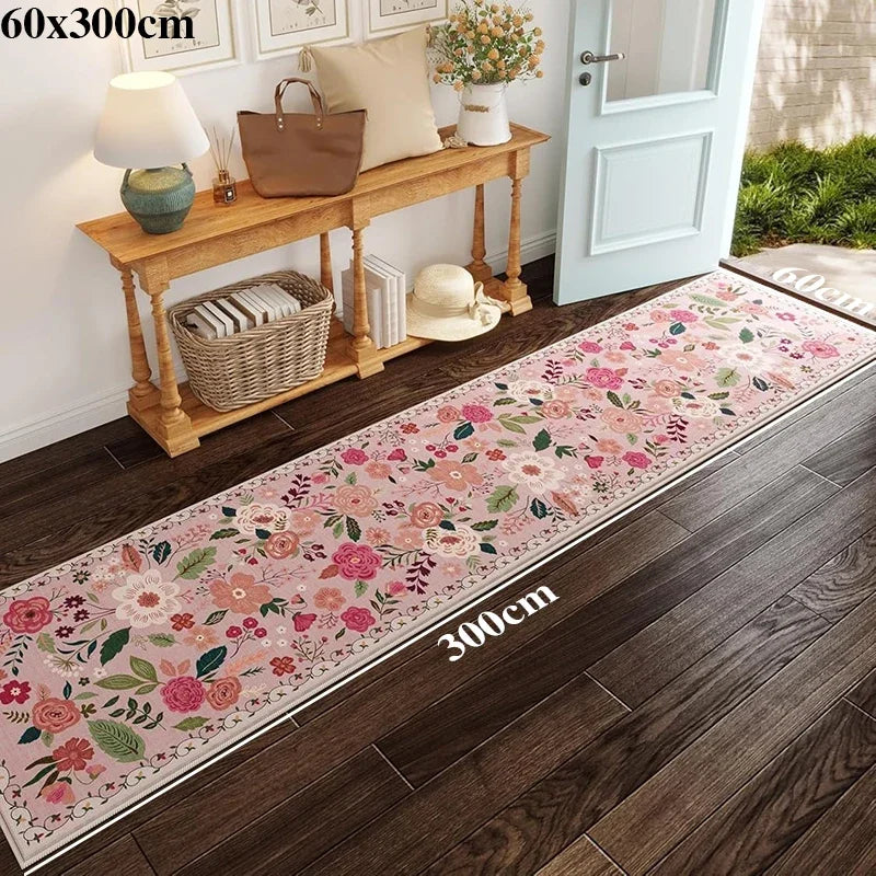 Hallway Carpet Runway Rug Machine Washable Non-slip Floor Mat Spring Flower Home Decoration Rugs for Living Room