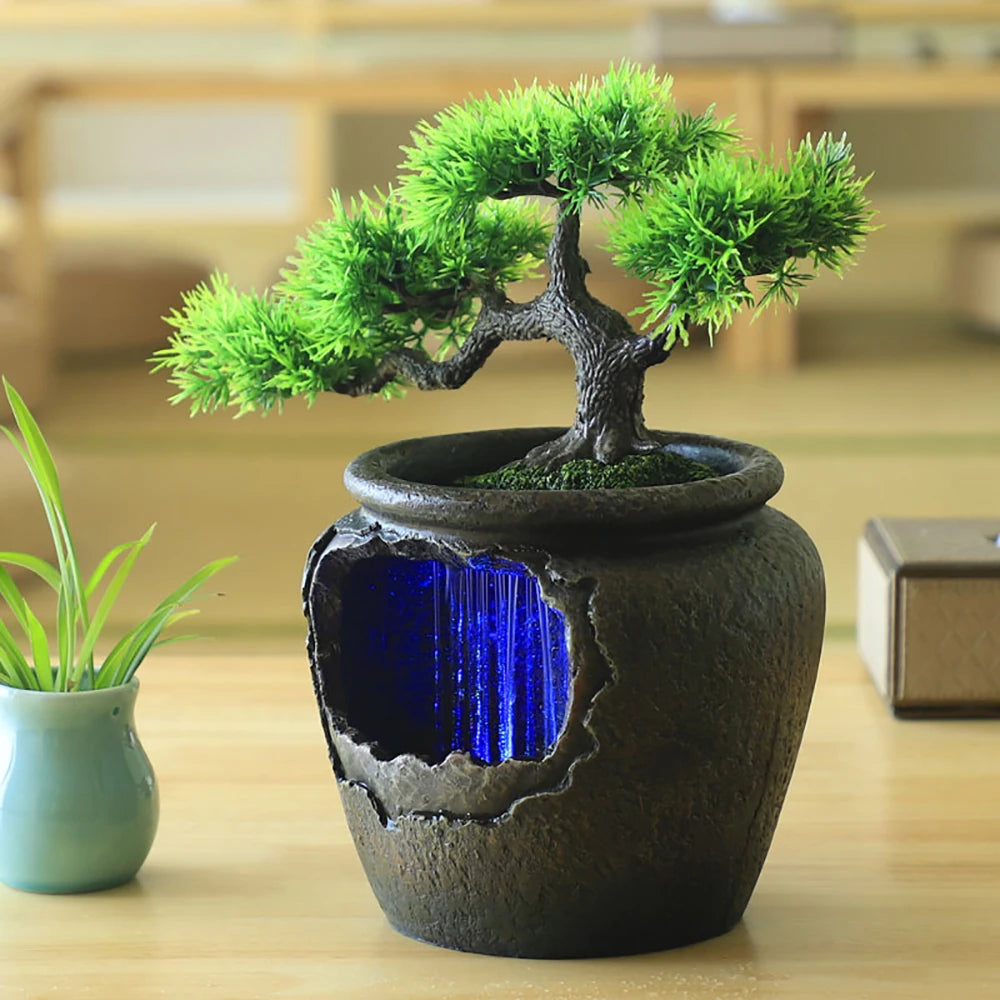 Relaxation Waterfall Fountain with LED Light for Wealth Ornaments Free Shipping