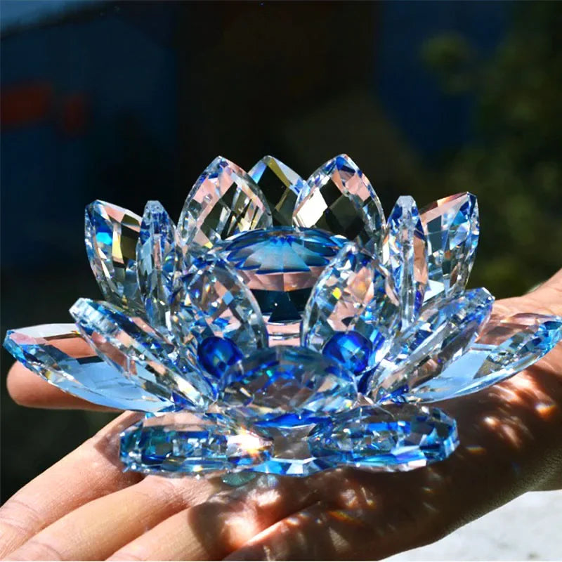 Quartz Crystal Lotus Flower Glass Fengshui Ornament Figurines Home Decor