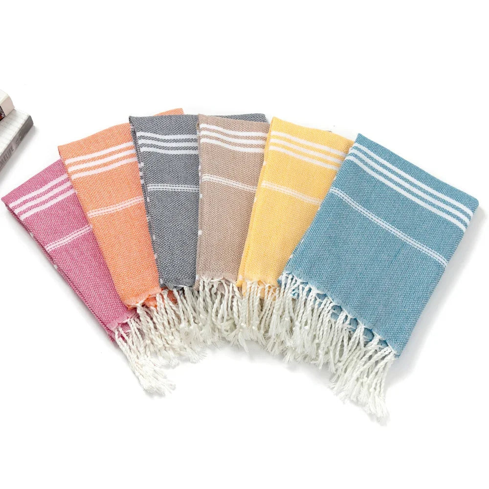 Cotton Turkish Beach with Tassels Holiday Soft Absorbent Quick Drying Easy Care