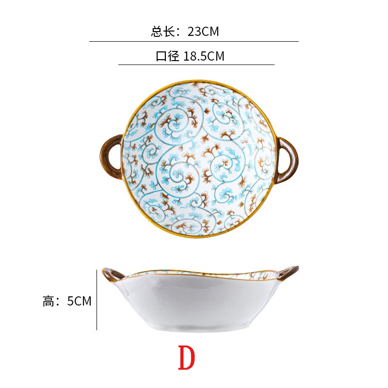 7.5inch Ceramic Ramen Bowl With Handle Japanese Style Flower Heat-resistant Soup Bowl Microwave Safe