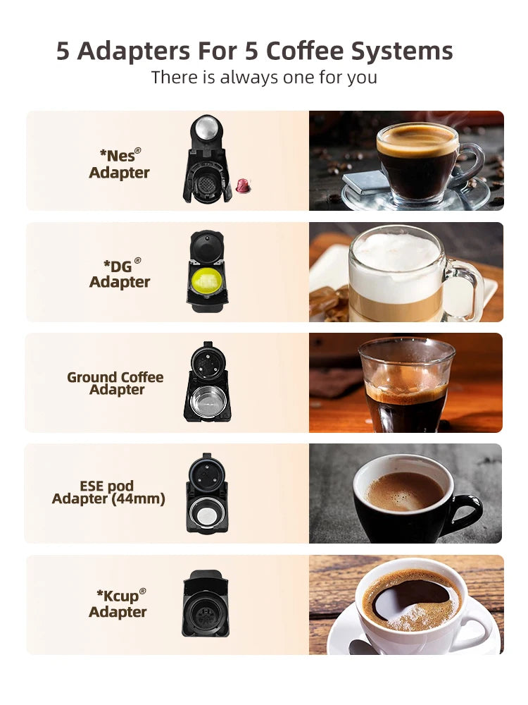 Multiple Capsule Coffee Machine, Dolce Gusto Milk Nespresso Capsule ESE Pod Ground Coffee Cafeteria 20Bar 5 in 1