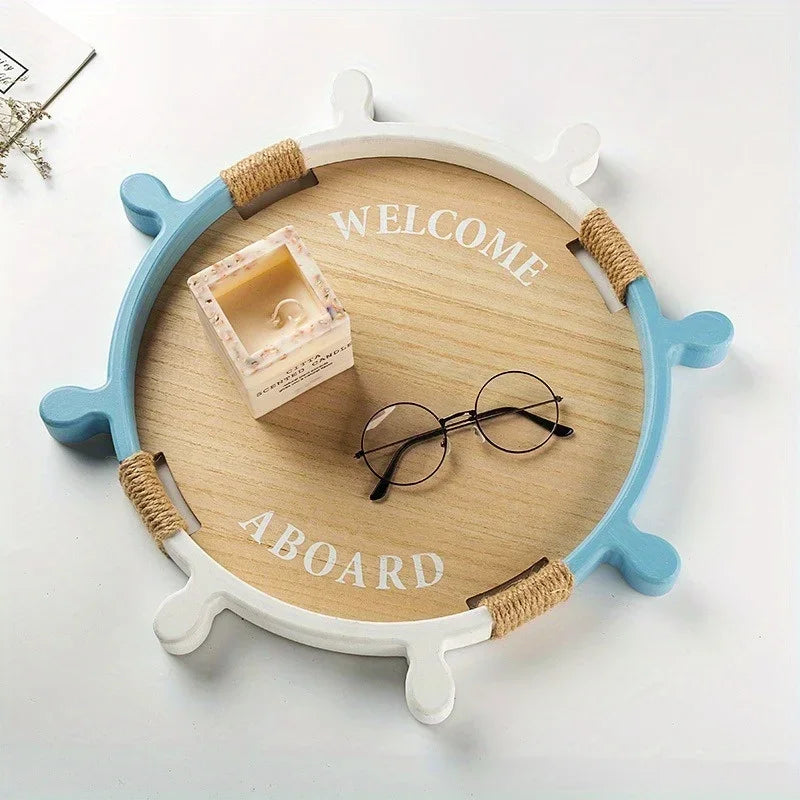 1PC Mediterranean Wooden Rudder Tray Storage Ocean Style Home Decor Ins Simple Home Tray
