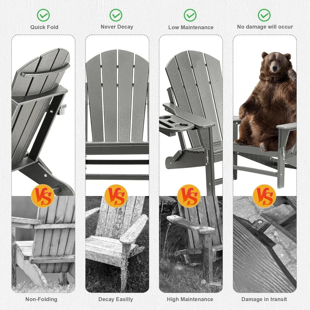 Adirondack Chair Set Chair w/4 in 1 Cup Holder Trays, Weather Resistant Outdoor