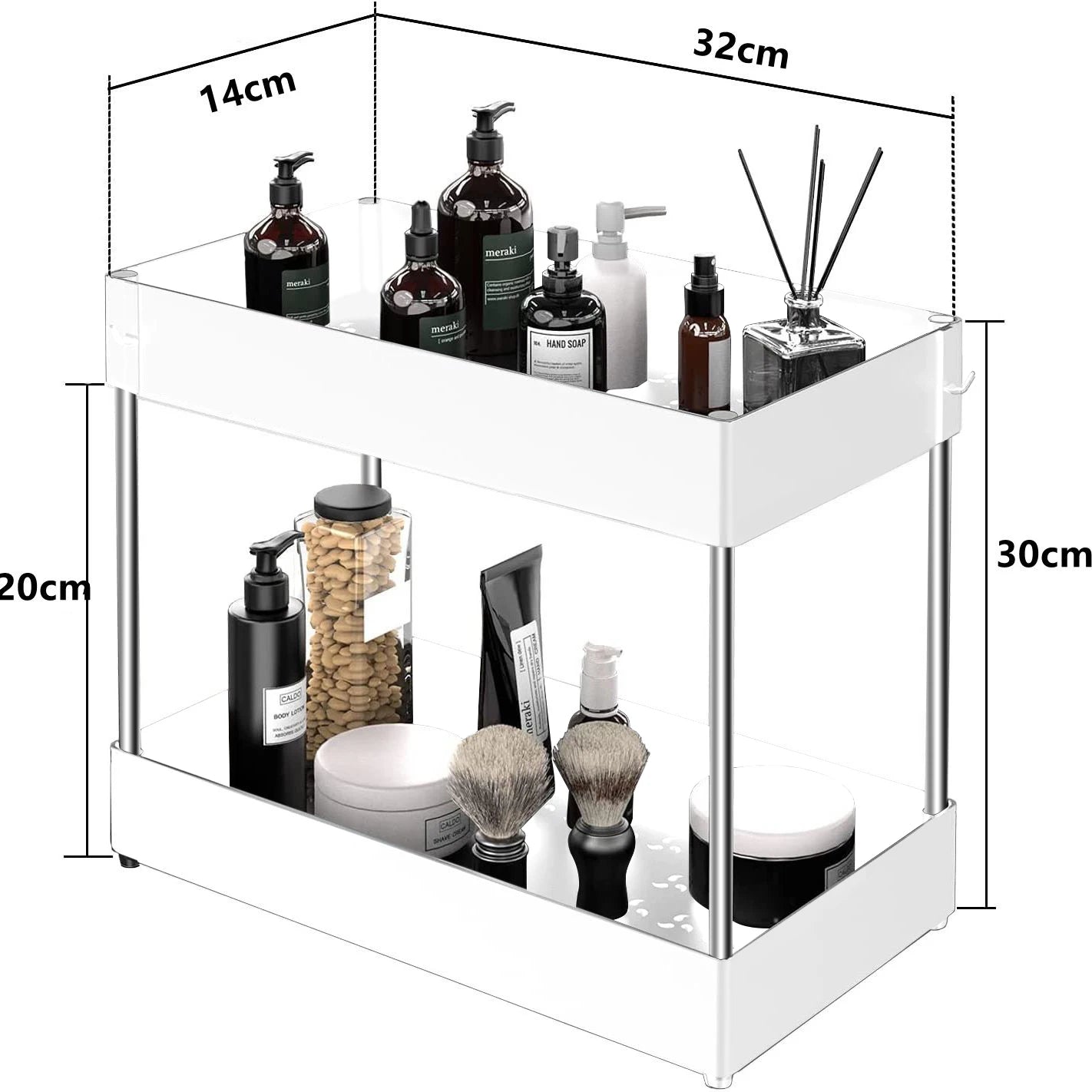 2 Tier Under Sink Organizer Sliding Cabinet Basket Storage Rack with Hooks Hanging Cup