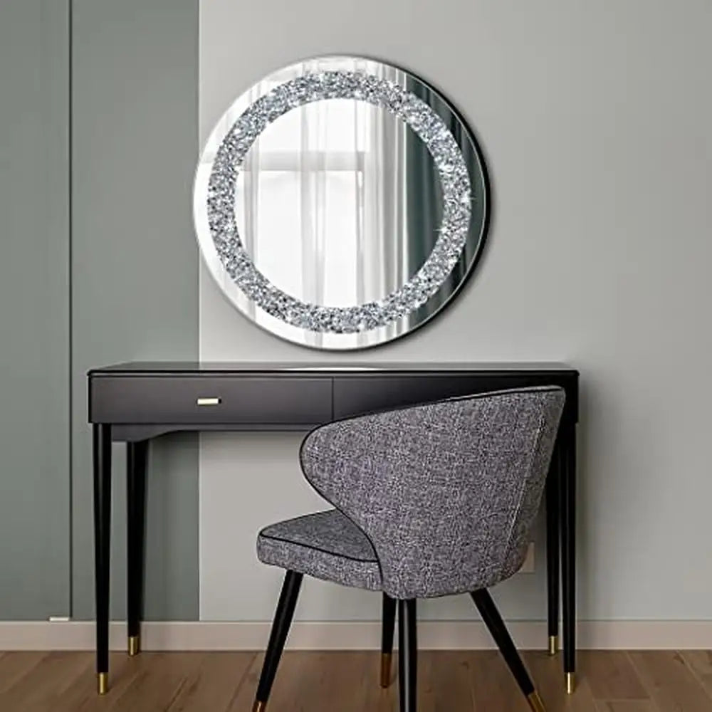 Crystal Crush Diamond Silver Mirror 20x20x1 inch Frameless Elegant Stylish