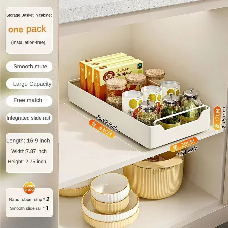 Storage Rack with Slide Rails Pull-out Drawer Storage Tray Box Storage Rack Cabinets Organizer