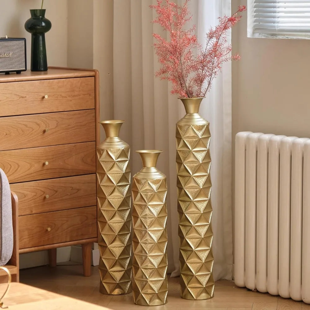 Gold Floor Vases Decor Set of 3 Metal Floor Vases Home Decor for Flowers Vases
