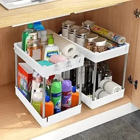 Under Sink Storage Organizer 2 Tier Drawer Rack Cabinet Under Sink Storage Rack