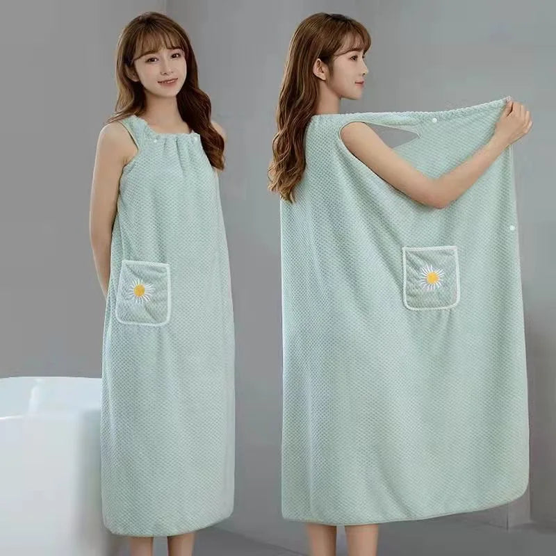 Women Wearable Wrap Adults Absorb Water Polyester Dry Hair Long Style Bathroom Washable Bathrobe
