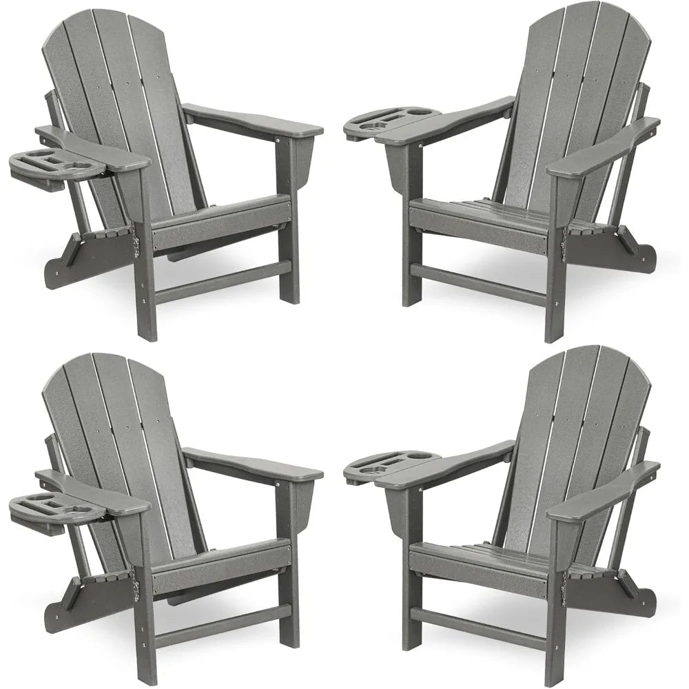 Adirondack Chair Set Chair w/4 in 1 Cup Holder Trays, Weather Resistant Outdoor