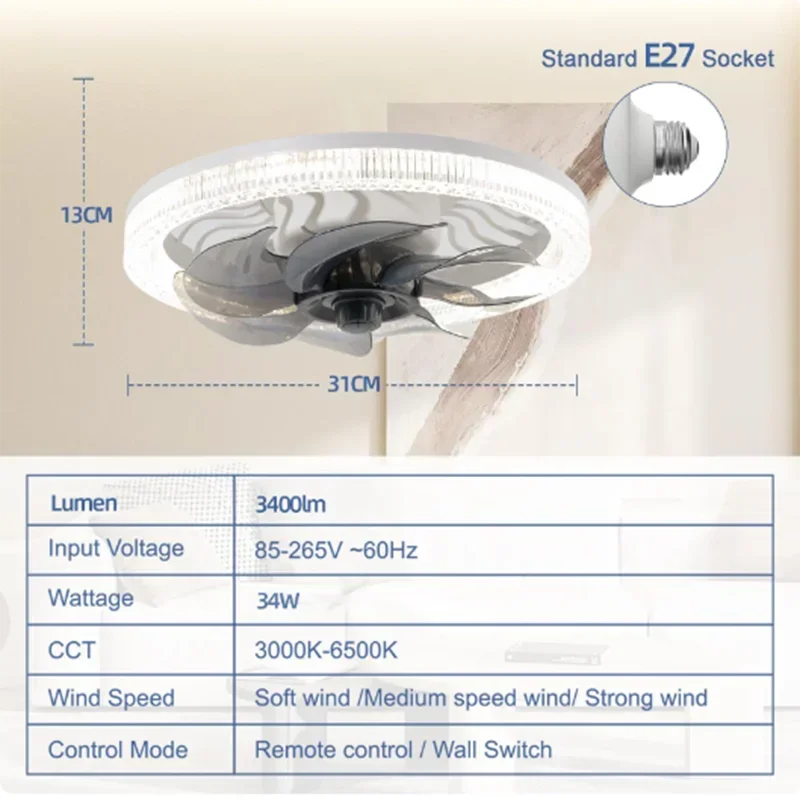 Remote Control Ceiling Fan with LED Lighting with Remote Control Converter Base for Any Room