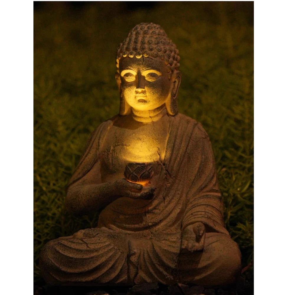 Solar Buddha Sculpture Light Zen Asian Garden Decor Outdoor Front Porch Patio Yard or Home