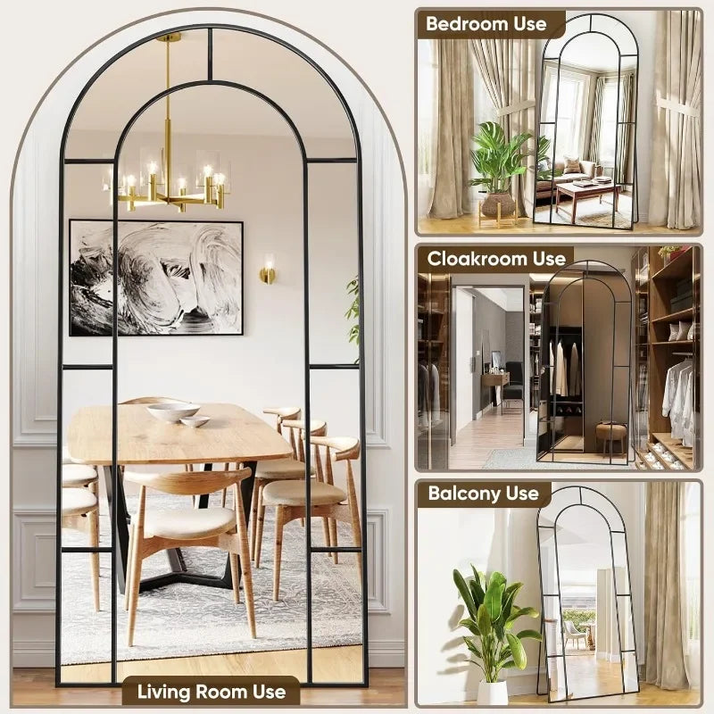 Arched Mirror, 65" x 22" Window Floor, Metal Framed Decor