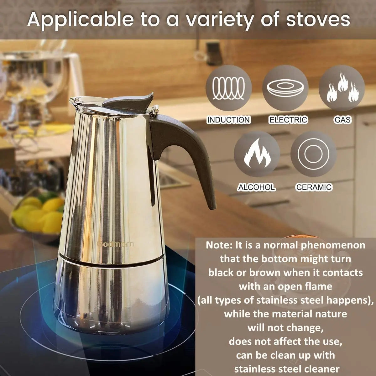 6 Cups Pot Caffe Machine Espresso, Latte, Percolator Stove Top Coffee Maker