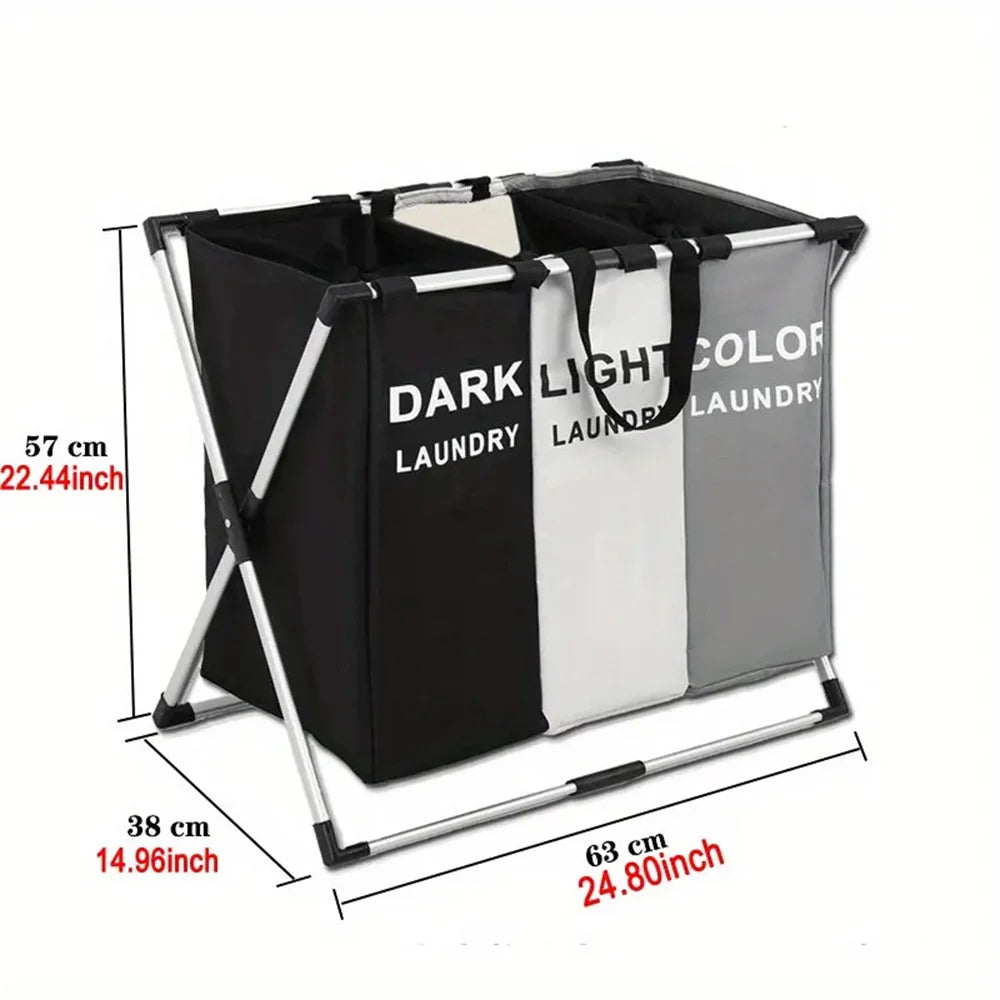 3 Grids Laundry Basket Foldable Dirty Clothes Organizer Waterproof Basket Large Laundry Hamper