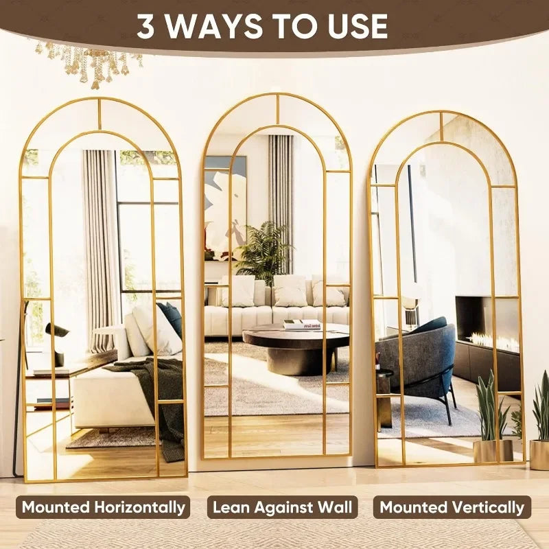 Arched Mirror, 65" x 22" Window Floor, Metal Framed Decor