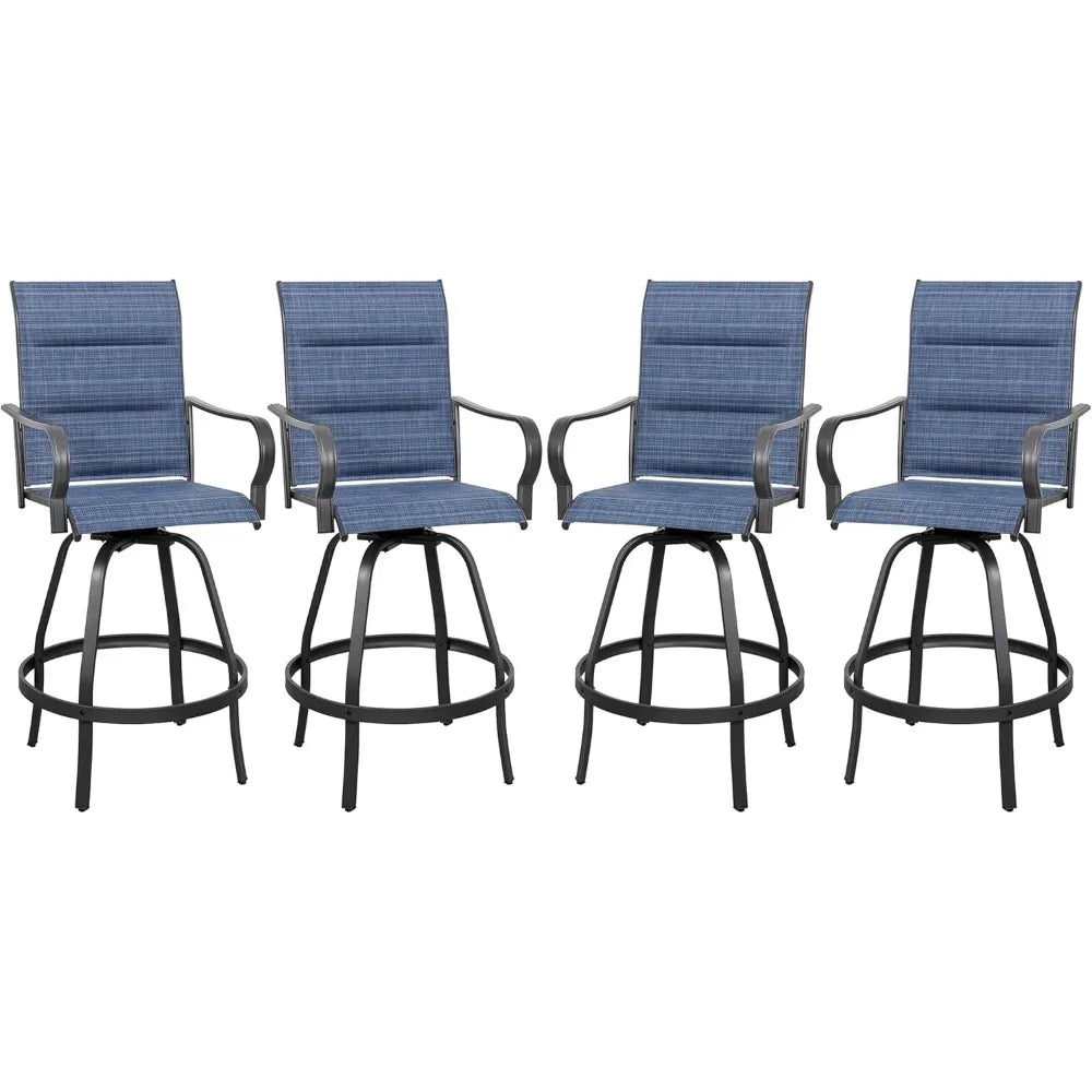 Patio Swivel Bar Chairs Weather Padded Sling Textile High Top Bar Stools, Bistro Set
