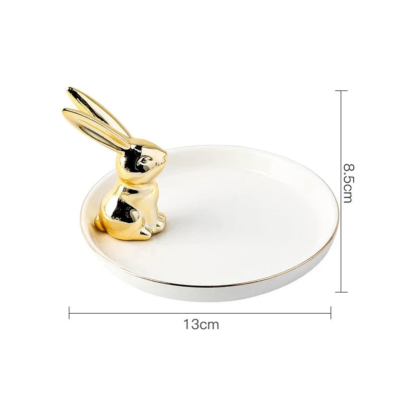 Nordic Ceramic Gold plating Jewelry Dish Storage Plates Dessert Display Bowl Decoration Tray