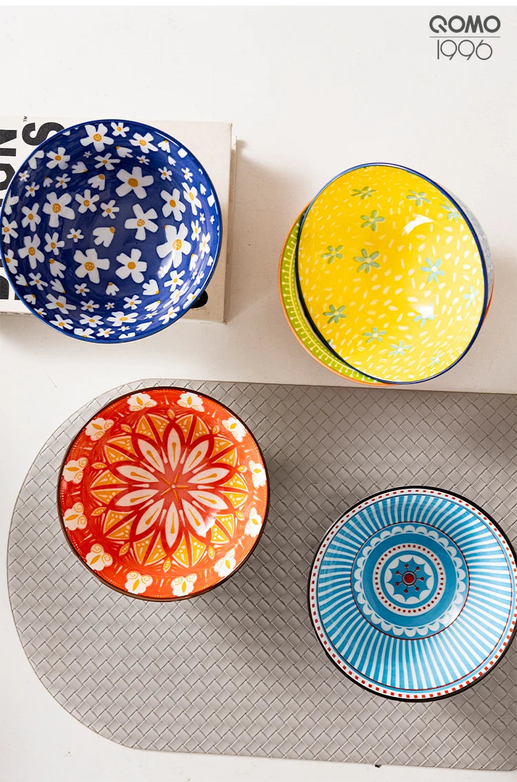 4 Pieces Ceramic Bowl Set Multicolored 6.25 Inch Porcelain Set / Ceramic Bowls for Home Kitchen