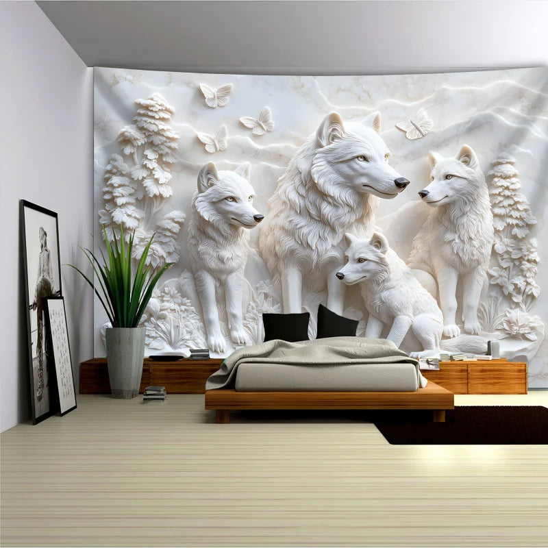 Harmonious Wolves 3D Wall Hanging Tapestry Decorative Wall Hanging for Home Decor