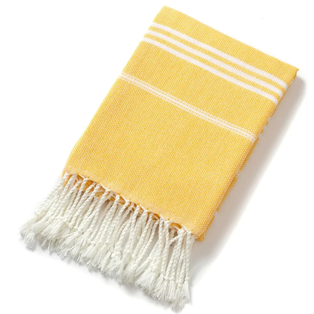 Cotton Turkish Beach with Tassels Holiday Soft Absorbent Quick Drying Easy Care