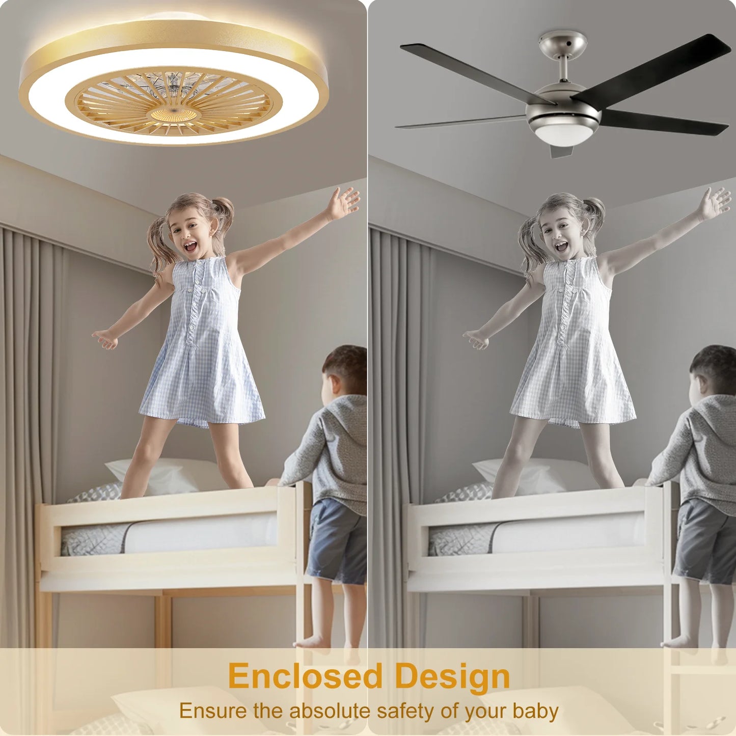 22 Inch Enclosed Ceiling Fans With Lights And Remote, Updated 3 In 1 3000lm Bright LED Lighting With 1800K Amber Nightlight