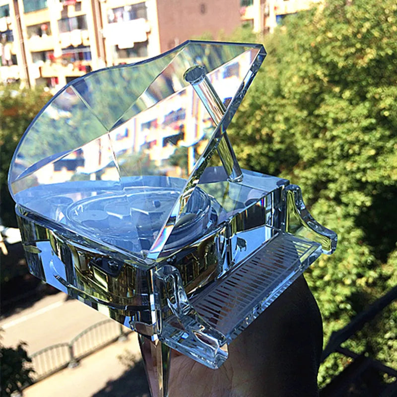 Top Quality K9 Crystal Beautiful Piano Ornament Music Box Customize Frame For Birthday Gift Wedding Party Home Office Decoration