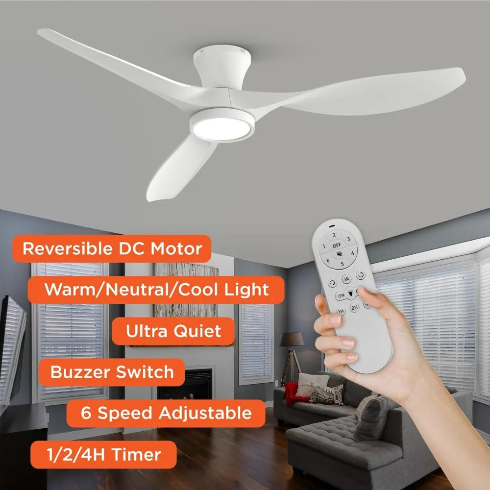 52 inch ceiling fan with light remote control, modern low with quiet reversible DC motor