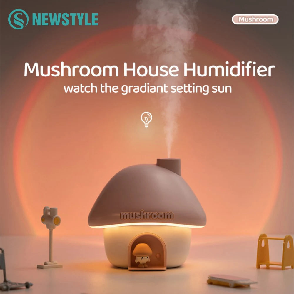 Air Humidifier Essential Oil Aroma Diffusers Colorful Lighting Cute Mushroom House