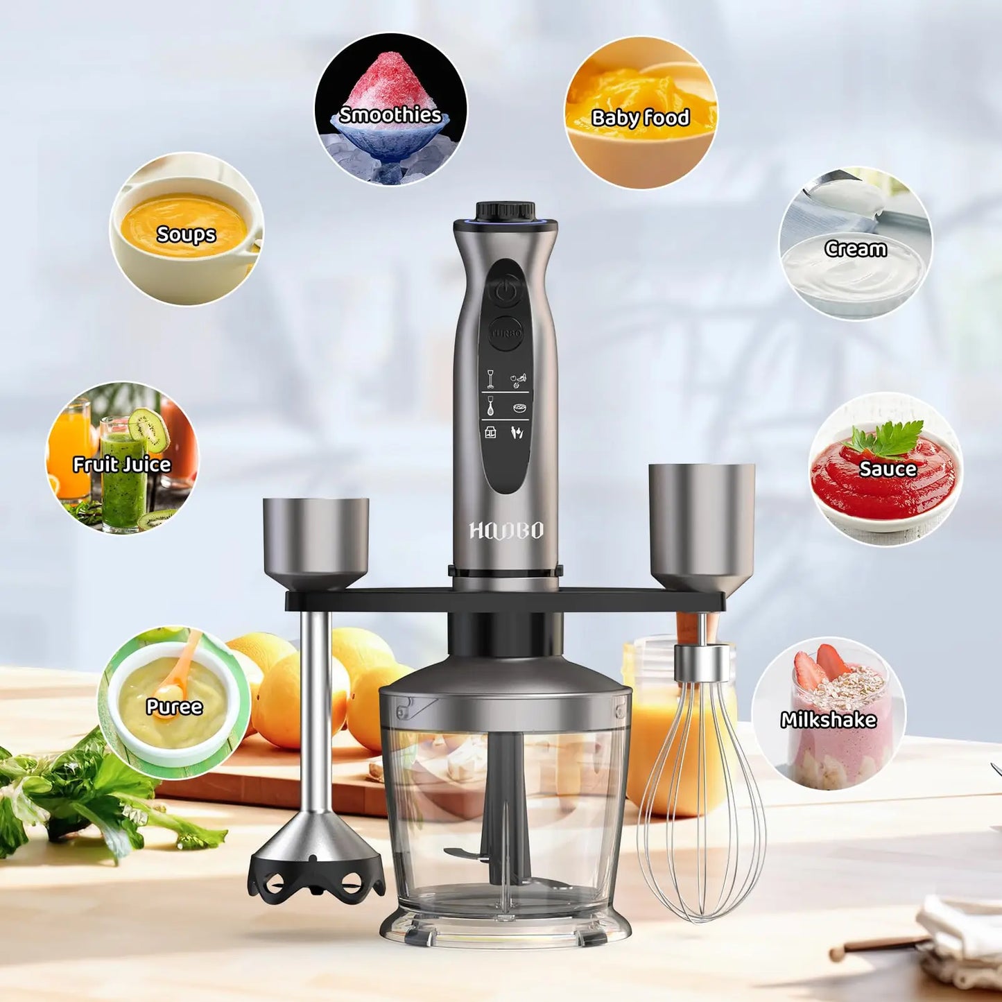 1000-Watt Powerful Handheld Immersion Blender, Egg Beater Smoothies, Sauces, Baby Food Soups