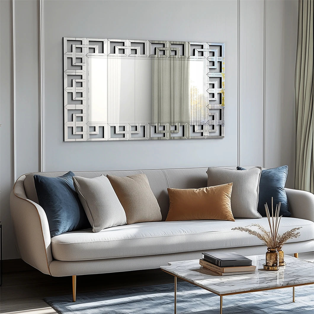 Rectangular Wall Mirror Modern Accent All Rooms Decor Mirror with Grecian Venetian Frame Edge