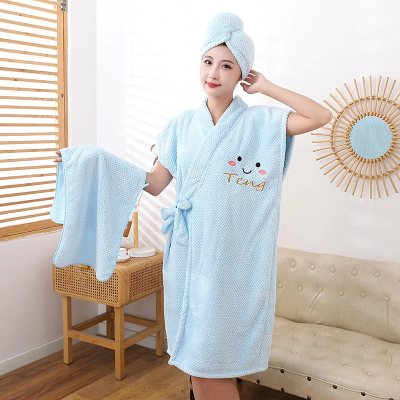 New pineapple bathrobe bath towel coral velvet thickened home cross binding skirt with cap