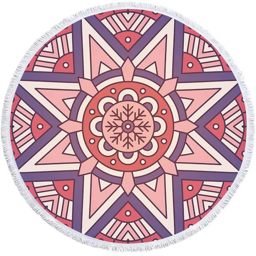 Mandala Geometric Round Beach Towel Bohemian Microfiber For Kids Adults Picnic and Yoga Mat